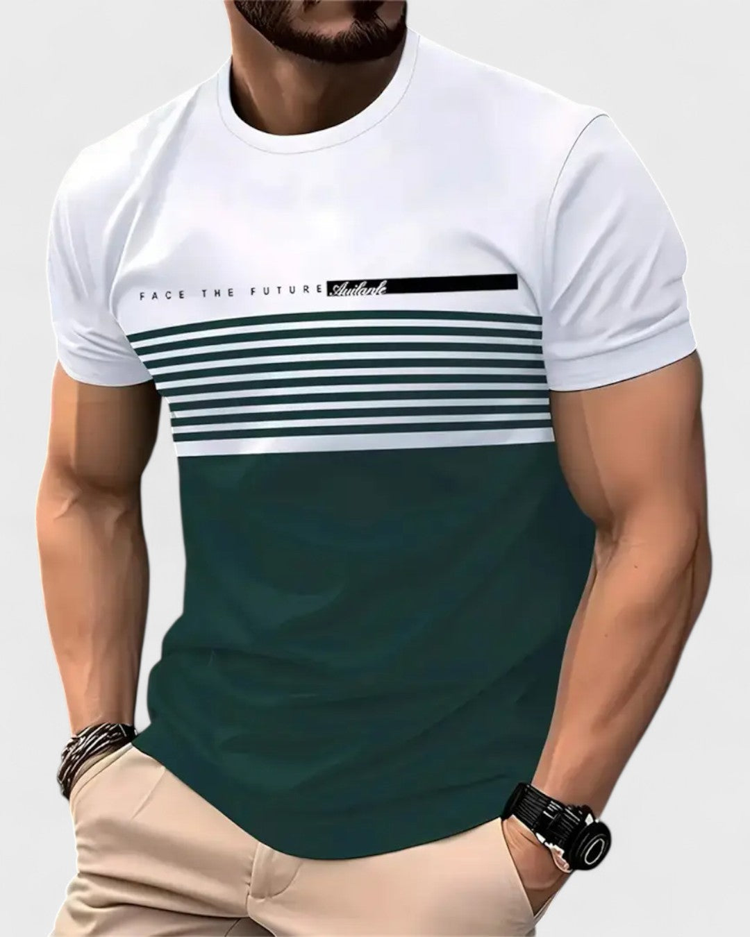 Bartek | T-shirt pour homme avec imprimé « FUTURE » et bandes 3D
